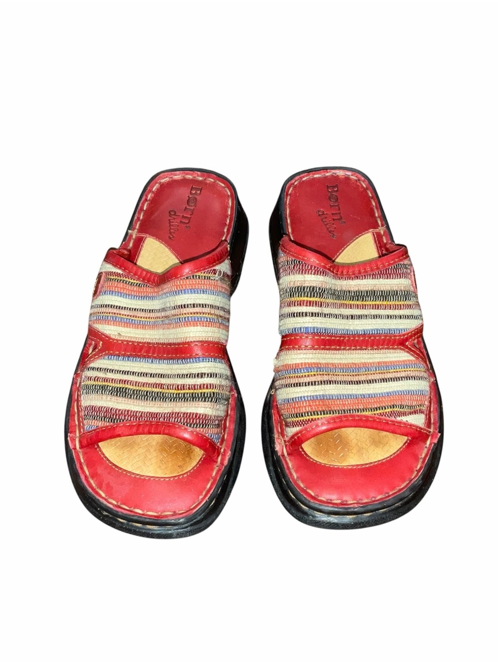 Born B.O.C. Women’s Multicolor Striped Slide Sandals Red Leather Size 6 / 36.5